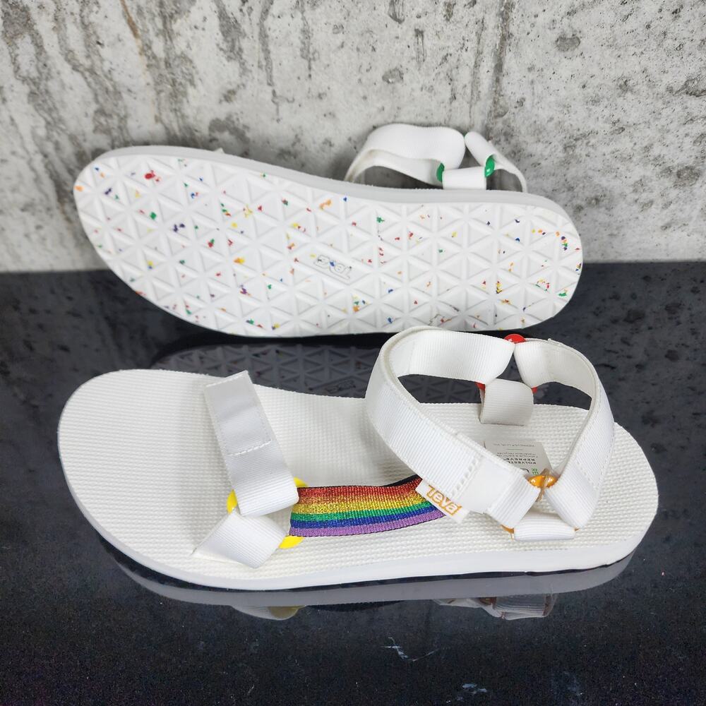 New Teva Universal Pride Men's Size 12 White Rainbow Strap Sandals